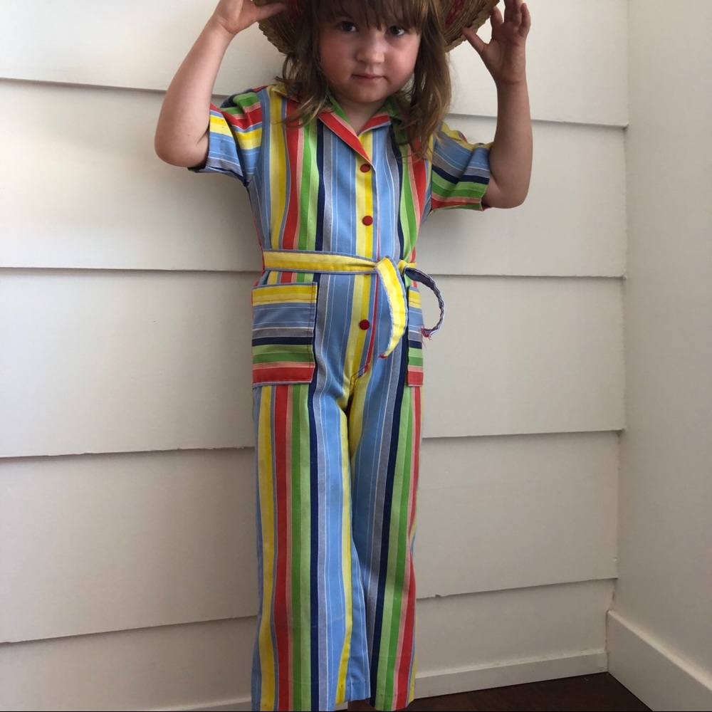 Vintage 1970s Healthtex Candy Stripe Jumpsuit 3T Vintage Health Tex Jumpsuit - Picture 1 of 7
